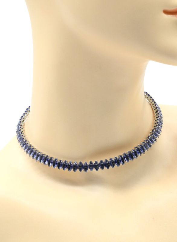 Hard choker necklace with zircons lavender color, 33cm